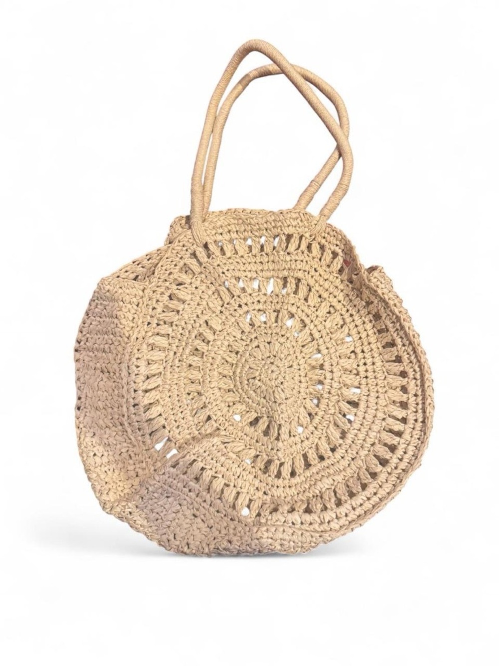 Lucky Brand Handwoven Round Straw Tote Bag - Beige